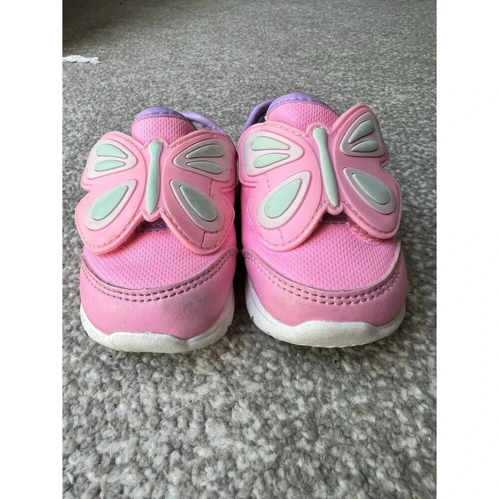 Carter's Girls Pink Butterfly Sneakers Size 3‎ Toddler Hook and Loop